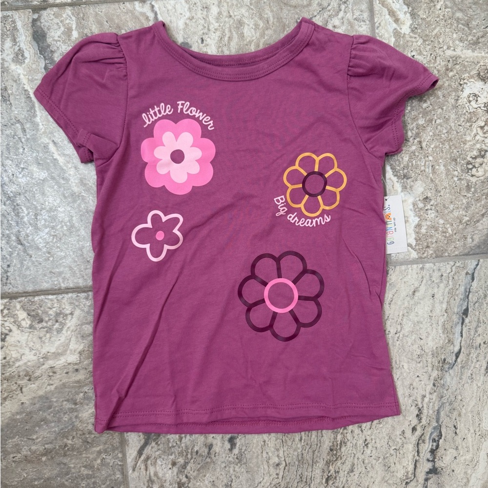 NWT Size 5T Garanimals Purple Puff Sleeve Tee with "Little Flower" Design